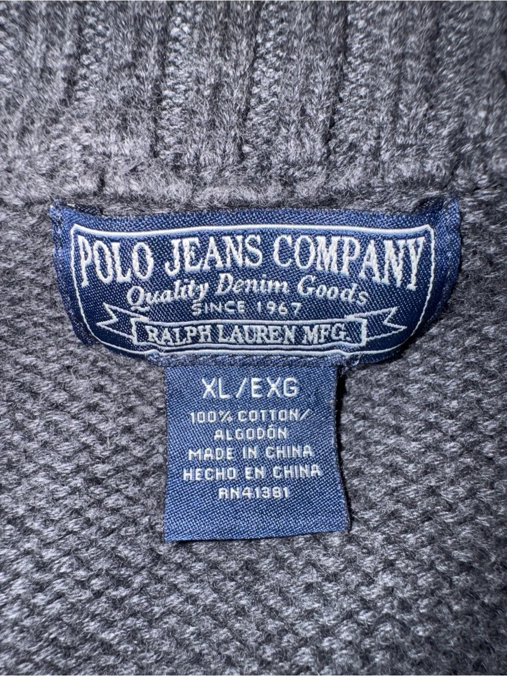 Polo Jeans Co Ralph Lauren Gray 1/2 Zip Mock Neck Cotton Knit Sweater XL